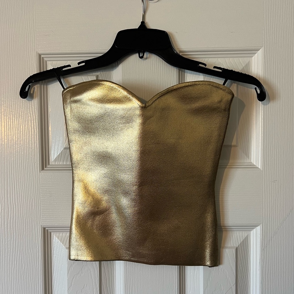 Zara metallic gold strapless top NWT